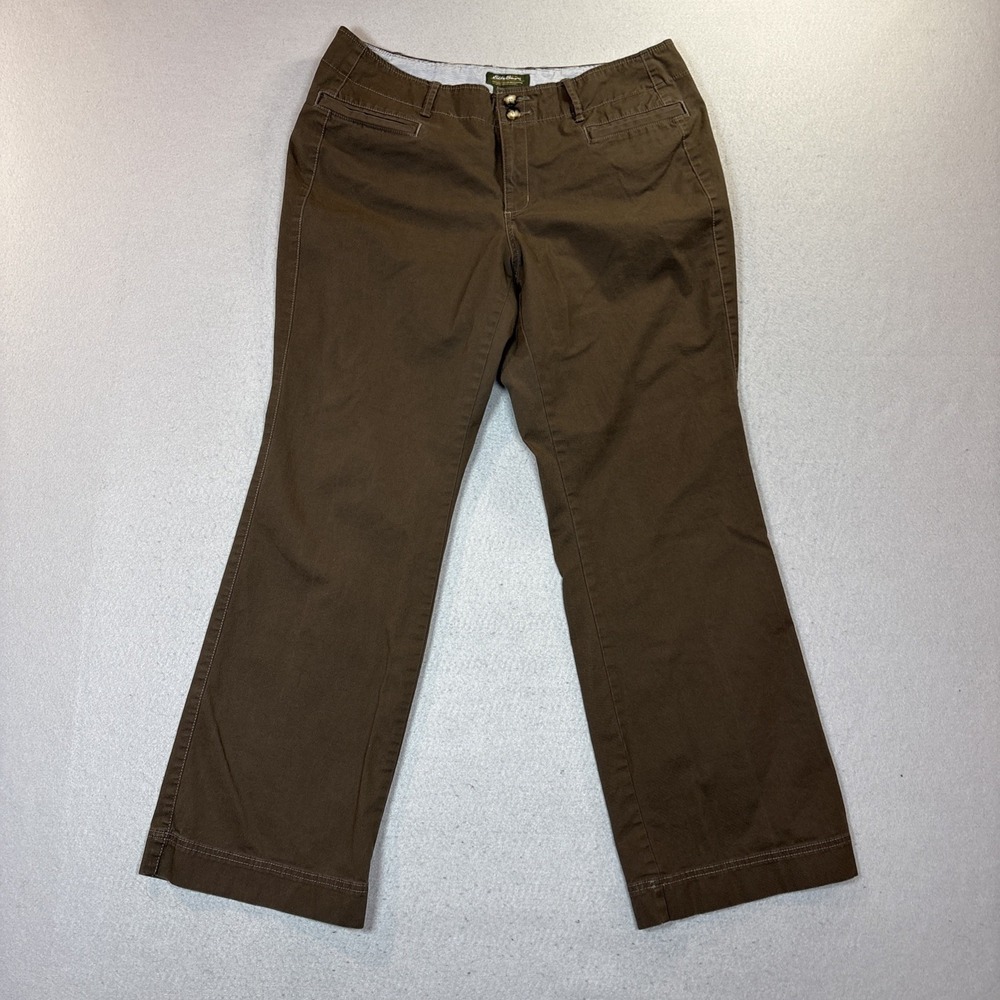 Eddie Bauer Women Brown Pants Blakely Fit Cotton Chino Casual Size 16